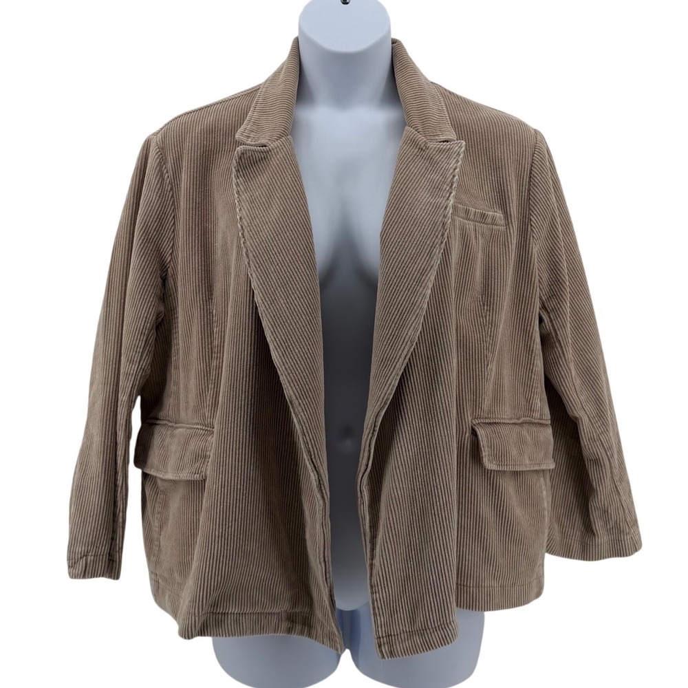 POL Cotton Corduroy Jacket Women Small Tan Wide Wale Blazer Oversized Boho